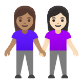 Google(Android) Women Holding Hands: Medium Skin Tone, Light Skin Tone Emoji