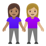 Google(Android) Women Holding Hands: Medium Skin Tone, Medium-Light Skin Tone Emoji