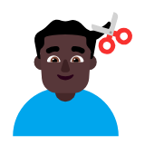 Microsoft(Windows) Man Getting Haircut: Dark Skin Tone Emoji